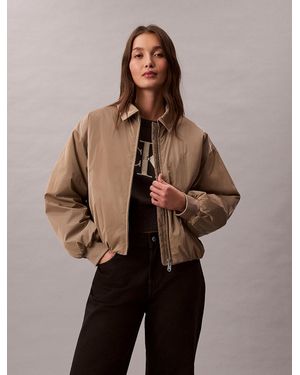Calvin Klein High Shine Relaxed Bomber Jacket - Natural