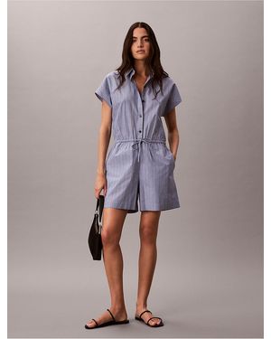 Calvin Klein Yarn-Dyed Poplin Cotton Romper - Purple