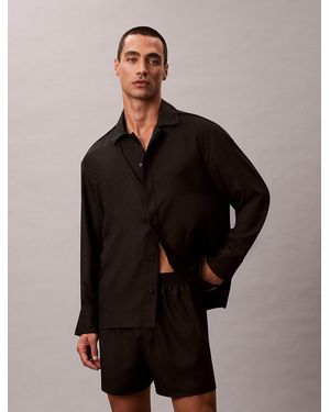 Calvin Klein Satin Jacquard Pyjama Top - Black