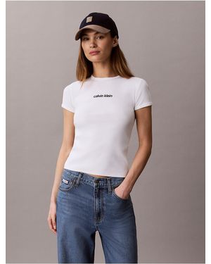 Calvin Klein Ribbed Embroidered Logo T-Shirt - Blue