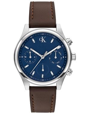 Calvin Klein Monogram Chronograph Leather Strap Watch - Blue