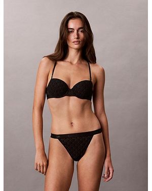 Calvin Klein Lightly Lined Demi Bra Minimalist Emblem Flocked Mesh - Brown