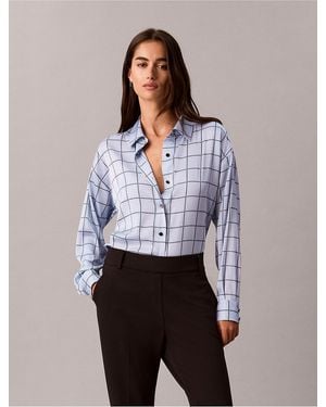 Calvin Klein Satin Windowpane Button-Down Shirt - Multicolor
