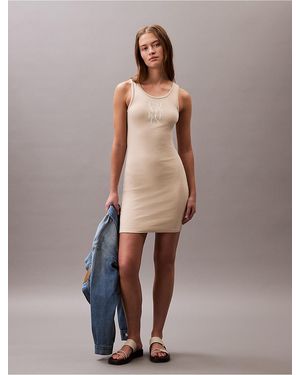 Calvin Klein Calvin Klein Cotton Rib Logo Graphic Mini Tank Dress - Natural