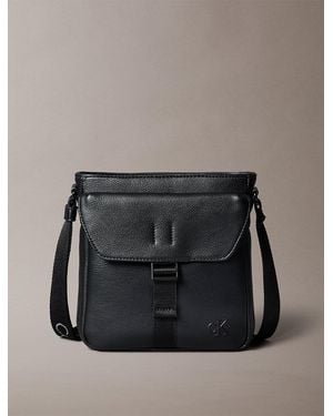 Calvin Klein Pebbled Logo Strap Crossover Flight Bag - Black