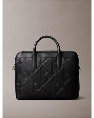 Calvin Klein Embossed Allover Emblem Logo Commuter Bag - Gray