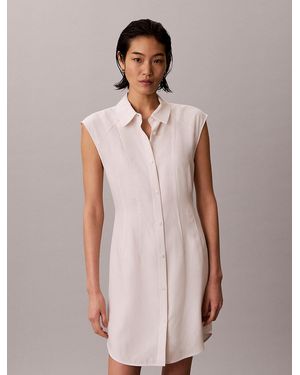 Calvin Klein Soft Lyocell Linen Shirt Dress - Multicolour