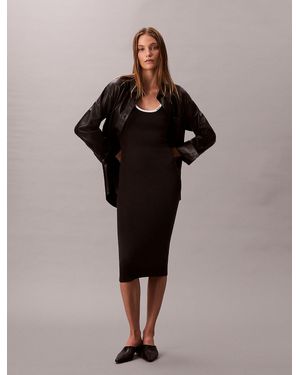 Calvin Klein Slim Cotton Knit Sleeveless Dress - Black