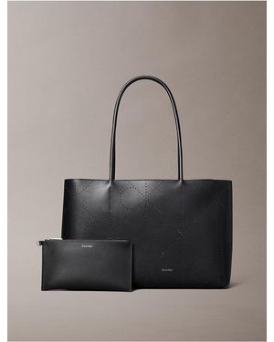 Calvin Klein Perforated Emblem Logo Tote Bag - Gray