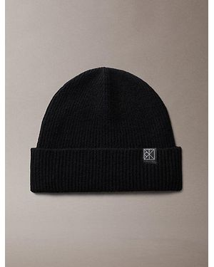 Calvin Klein Soft Cashmere Emblem Beanie - Black