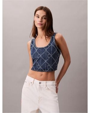 Calvin Klein Calvin Klein Denim Allover Monogram Cropped Tank Top - Blue