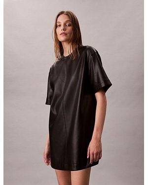 Calvin Klein Jeans Faux Leather Short Sleeve Dress - Brown