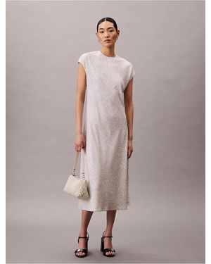 Calvin Klein Printed Midi Sheath Dress - Natural