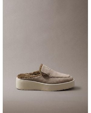 Calvin Klein Suede And Faux Fur Platform Mules - Brown