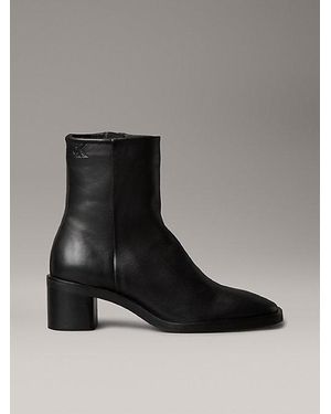 Calvin Klein Kniehohe Ankle Boots Aus Leder Mit Quadratischem Zehenbereich Und Reißverschluss - Schwarz
