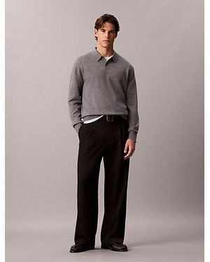Calvin Klein Merino Wool Polo Jumper - Grey