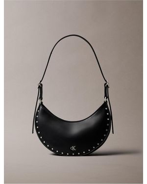 Calvin Klein Hardware Monogram Studded Crescent Shoulder Bag - Black
