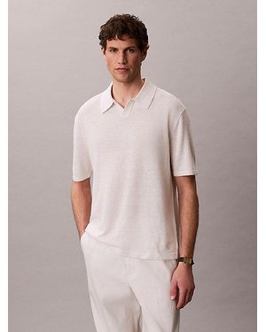 Calvin Klein Linen Blend Open Collar Polo Shirt - Multicolour