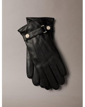 Calvin Klein Soft Nappa Leather Touchscreen Gloves - Black