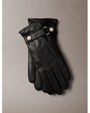 Calvin Klein Soft Nappa Leather Touchscreen Gloves - Black