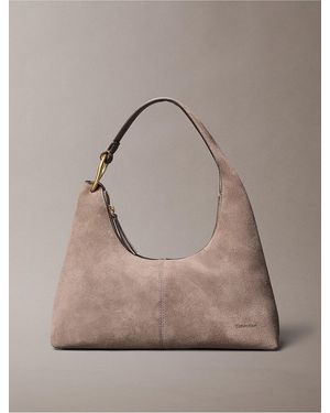 Calvin Klein Soft Suede Shoulder Bag - Gray