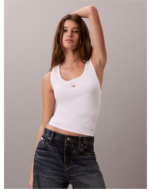 Calvin Klein Calvin Klein Woven Monologo Rib Tank Top - Brown