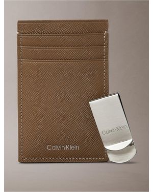 Calvin Klein Refined Saffiano Card Case + Money Clip - Brown