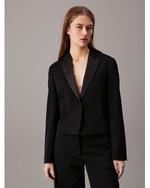 Calvin Klein Refined Wool Twill Tuxedo Blazer - Black