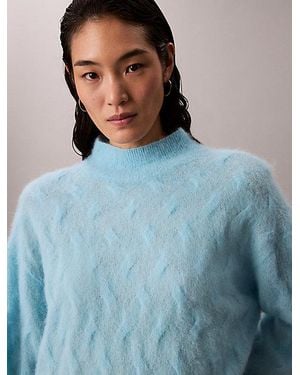 Calvin Klein Brushed Alpaca Blend Printed Turtleneck Jumper - Blue