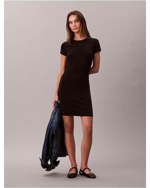 Calvin Klein Calvin Klein Cotton Contour Rib Monogram Mini Dress - Black