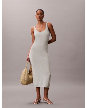 Calvin Klein Linen Blend Tie-Back Midi Dress - Multicolour