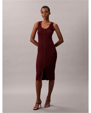 Calvin Klein Calvin Klein Smooth Cotton Rib Slim Midi Dress - Red