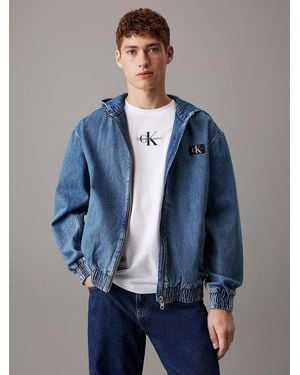 Calvin Klein Hooded Denim Zip Up Jacket - Blue