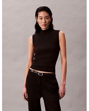 Calvin Klein Viscose Blend Mock Neck Gilet - Black