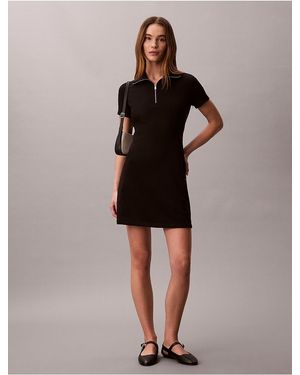 Calvin Klein Calvin Klein French Terry Logo Tape Quarter Zip Dress - Brown