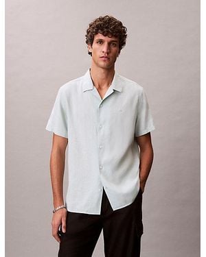 Calvin Klein Linen Blend Classic Button Down Shirt - White