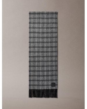 Calvin Klein Checked Wool Leather Badge Scarf - Grey