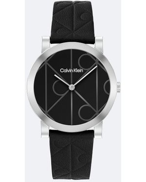 Calvin Klein All-Over Monogram Leather Strap Watch - White