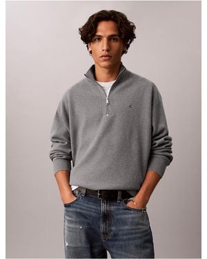 Calvin Klein Calvin Klein Smooth Cotton Quarter Zip Sweater - Gray