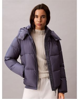 Calvin Klein Logo Tape Short Puffer Jacket - Purple
