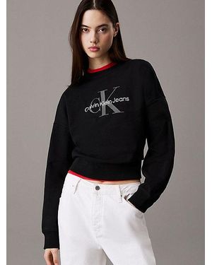 Calvin Klein Relaxed Sweatshirt Met Monogram-Logo - Zwart