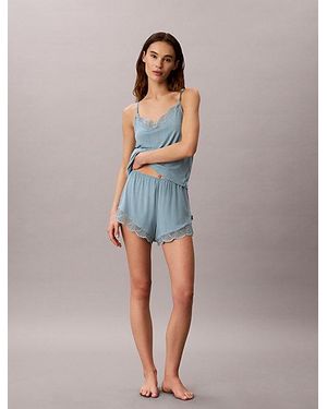 Calvin Klein Rib Lace Shorts Ultra Soft Modal Rib - Blue