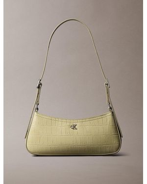 Calvin Klein Small Croc-Effect Shoulder Bag - Natural