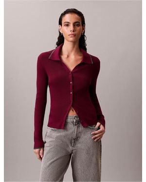 Calvin Klein Calvin Klein Smooth Cotton Rib Tipped Polo Cardigan - Red