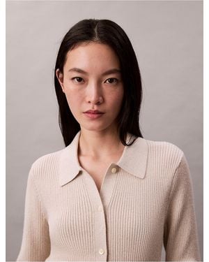 Calvin Klein Calvin Klein Lurex Merino Wool Blend Rib Cardigan - Pink