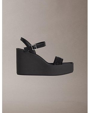 Calvin Klein Melia Logo Platform Wedge Sandals - Grey