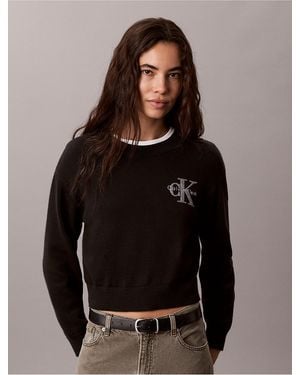 Calvin Klein Calvin Klein Terry Monologo Cropped Sweater - Black