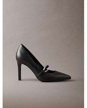 Calvin Klein Leather Stiletto Strap Court Shoes - Brown