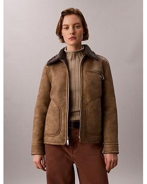 Calvin Klein Jeans Faux Shearling Aviator Jacket - Brown