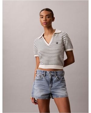 Calvin Klein Jeans Striped Stitch Polo Shirt - Gray